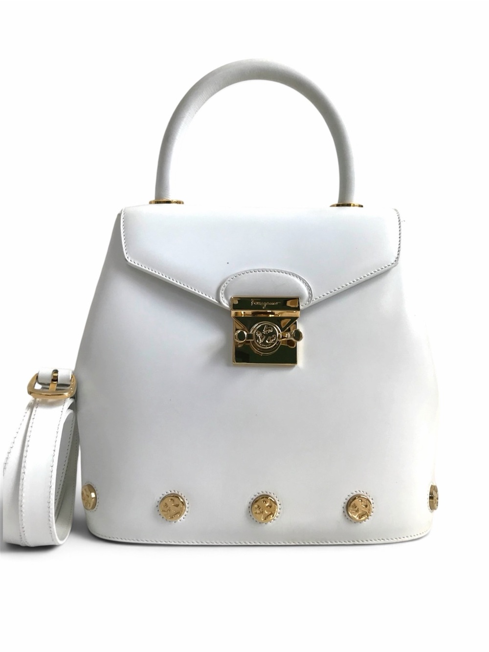Salvatore Ferragamo Studded 2 Way Bag White Authentic